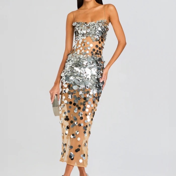 Retrofête Mischa Silver Paillette Mini Dress – 2025 Style, Never Worn! – Size L - Picture 1 of 5